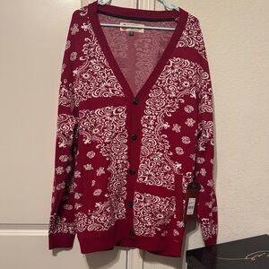 Fashion Christmas Style Red Patterned Sweater Cardigan XXL new